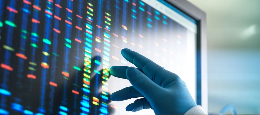 Genomic Research, Scientist examining DNA profiles after analytical testing in the lab on a screen monitor.webp